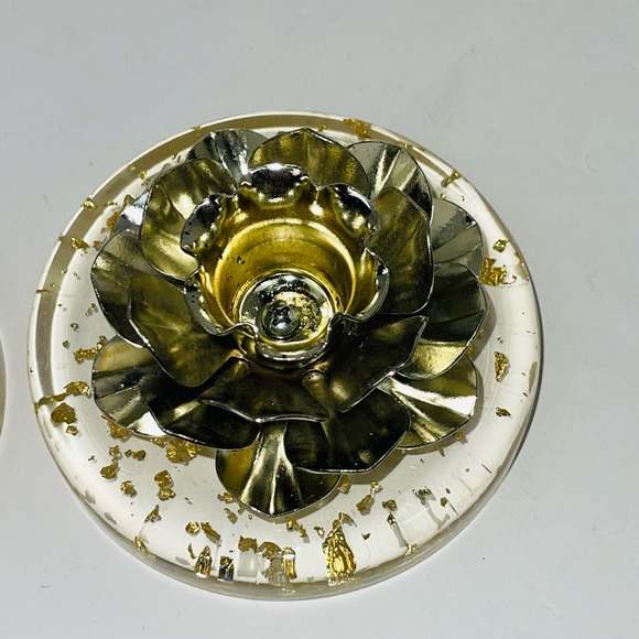 Lot 2 Lucite 12" Candles AND Candleholders gold flakes Enchanto Co of California - Picture 12 of 12